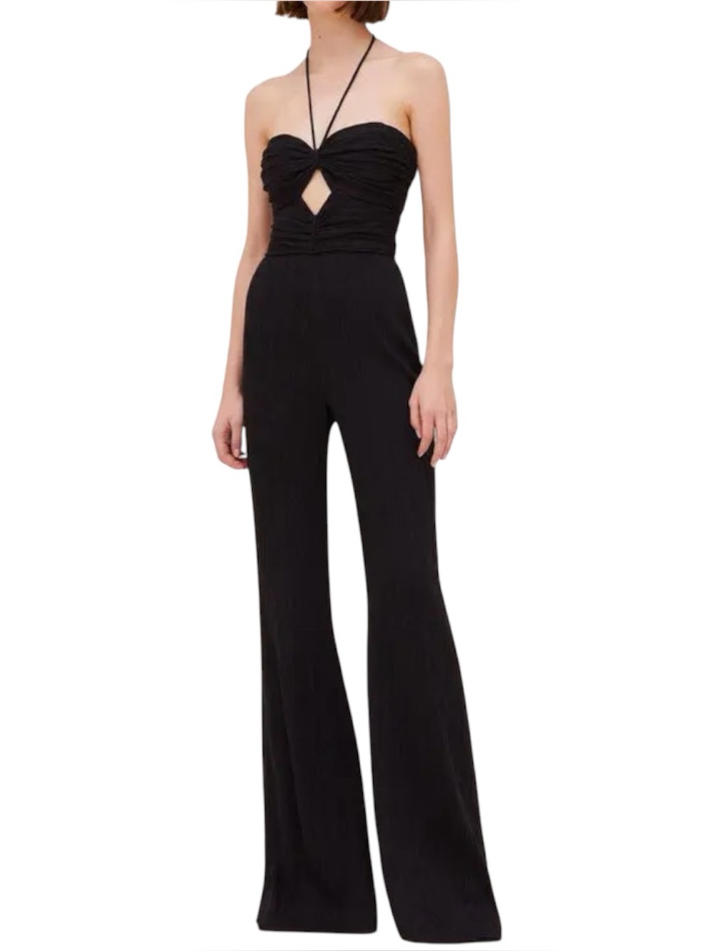 Alexis Jada Wide Leg Cut Out Halter Formal Tie Jumpsuit Black Size Small